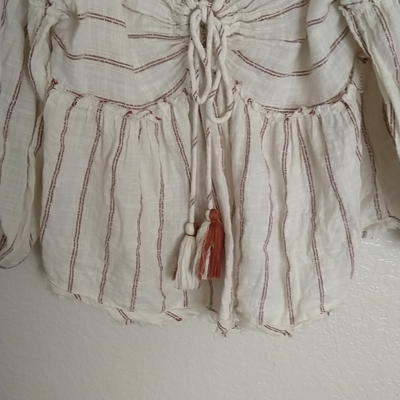 Free people Evey balloon sleeve tassels boho top sz S - Picture 4 of 7